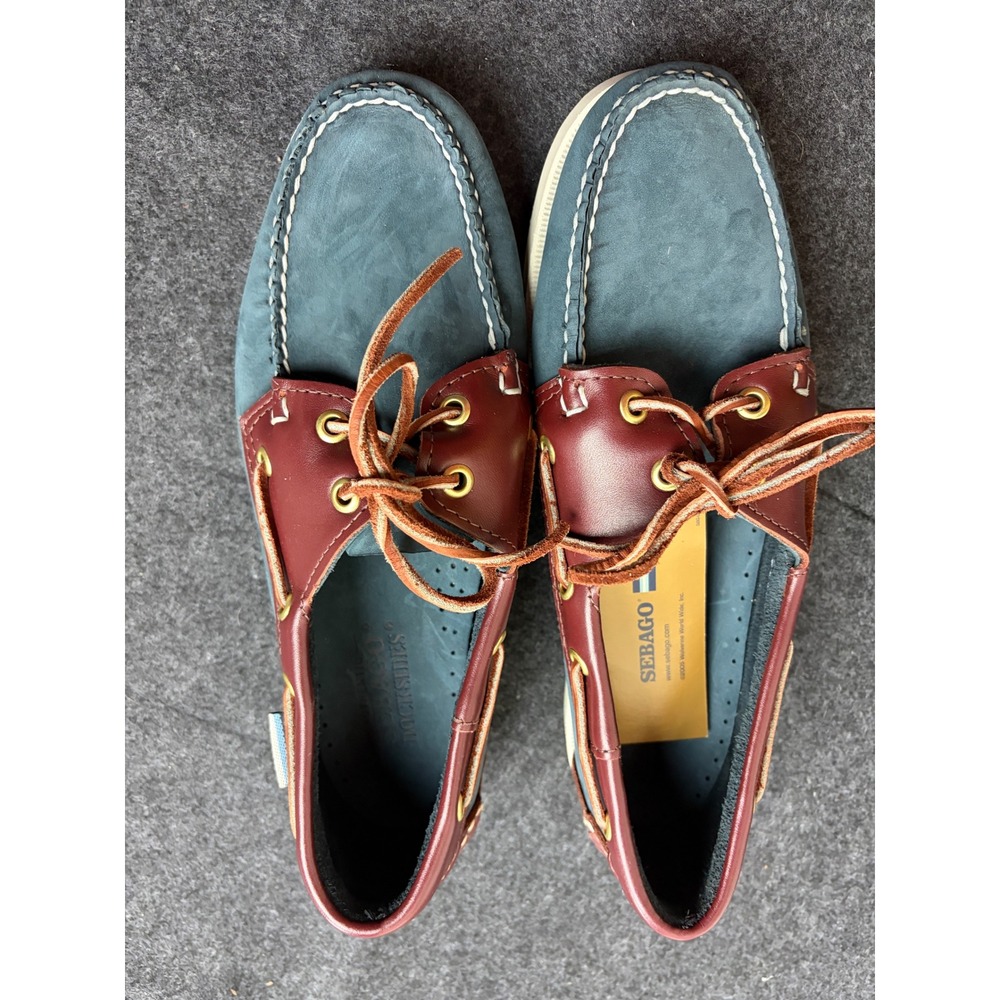 Sebago Docksides Women 9 M Blue Burgundy Leather Boat Shoes 68152 Loafers NEW